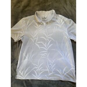Nat Nast Polo Shirt Men L Luxury Originals Short Sleeve White‎ Gray Leaf Print
